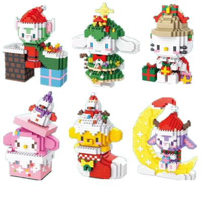 Sanrio Merry Christmas Micro Building Blocks Disney Melody 3D Model Hello Kitty Cinnamoroll Assembled Mini Bricks Figure Toy