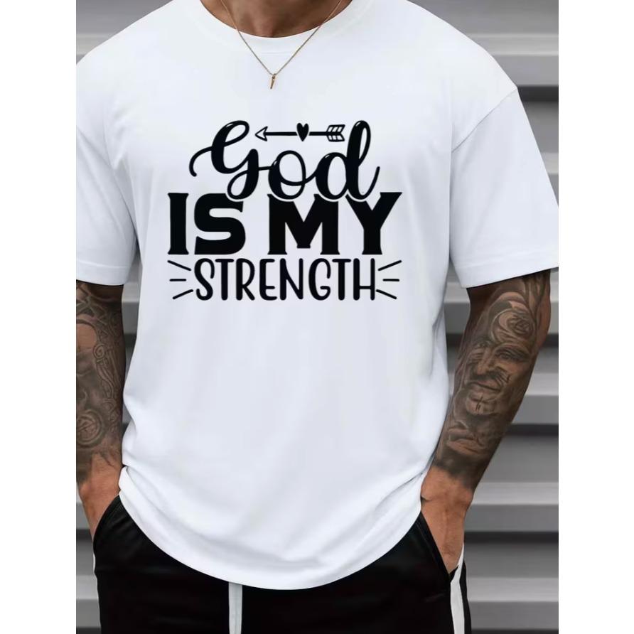 Unisexs God Is My Strength Tshirt Casual Short Sleeve Round Neck Apparel God Saying Print Church Casual Attire Gifts Tshirt