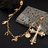 Pants Chain Faux Pearls Metal Flower Decor Wallet Chain Multi-layered