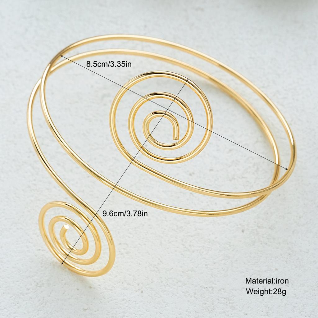 Gold Color Spiral Arm Cuff For Women Geometric Hollow Open Upper Arm Bracelet Trendy Line Metal Wristband Boho Jewelry For Party