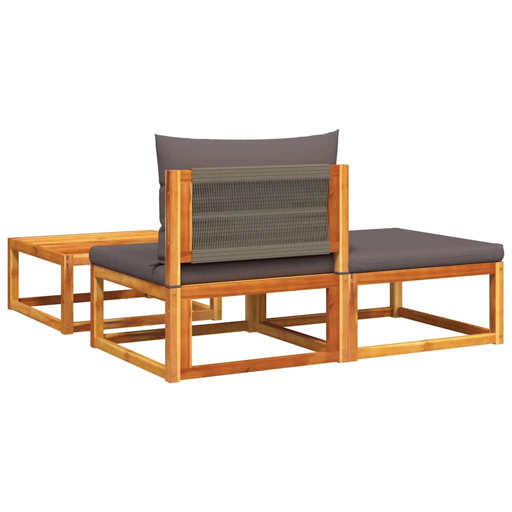 3 Piece Garden Sofa Set with Cushions Wood (Acacia) & Rope
