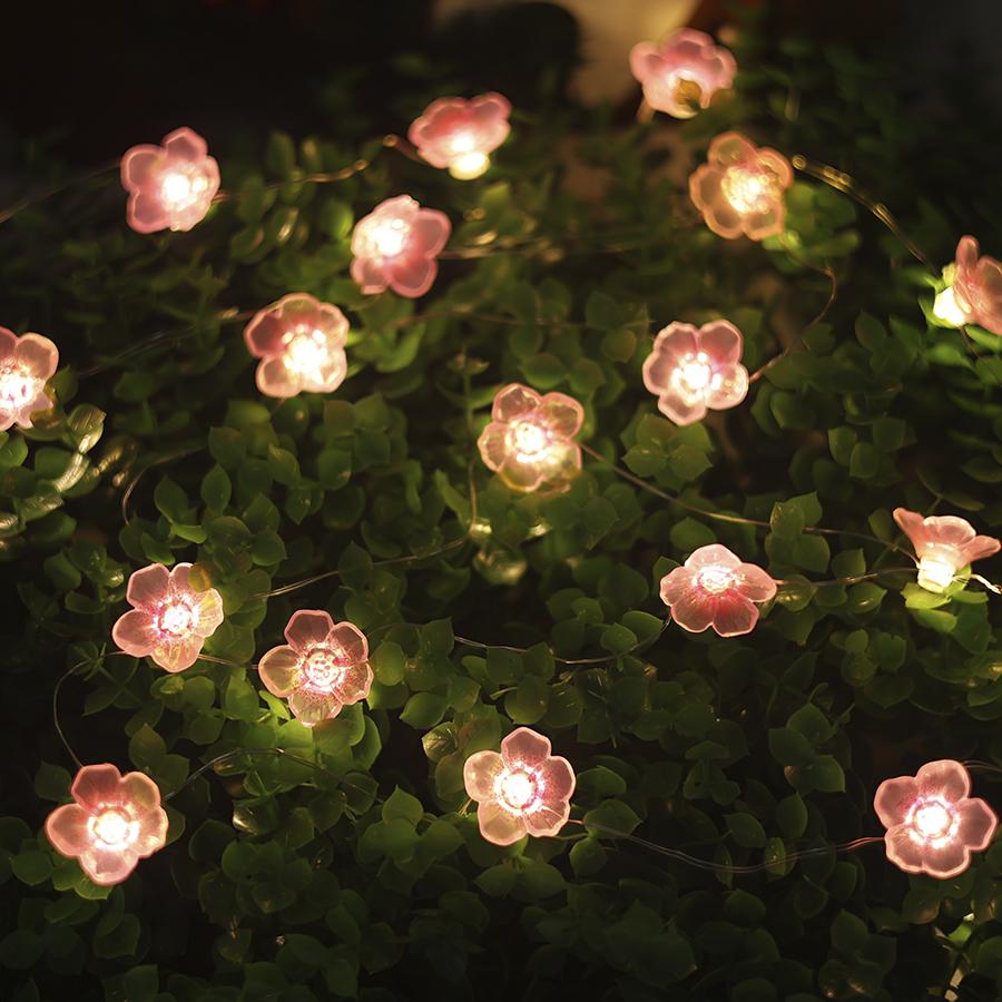 LED Copper Wire Pink Flower String Lights for Outdoor Courtyard Decor - Sakura Peach Blossom Lights with a Girly Touch