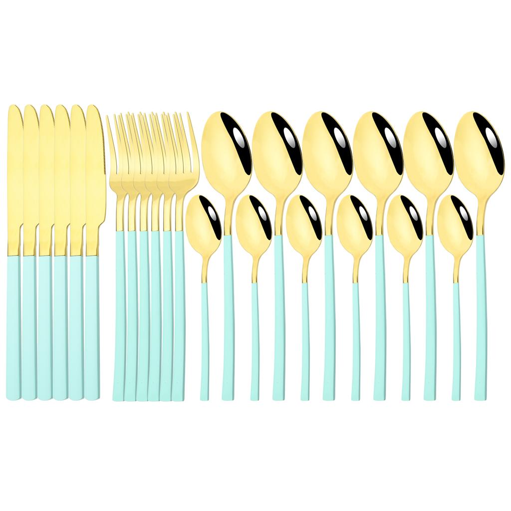 24Pcs Cutlery Set Stainless Steel Dinnerware Knives Fork Spoon Dinner Tableware Party Kitchen Flatware Silverware Set