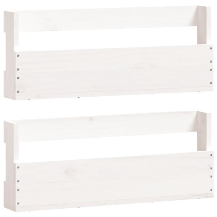 Étagères à chaussures - Blanc - 2 pcs - Bois massif - 59x9x23 cm - Design contemporain