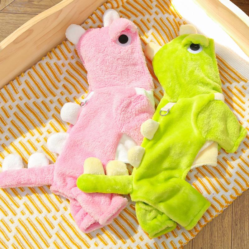 Cute Cartoon Dinosaur Flannel Warm Jumpsuits Pet Clothing Small Dogs Puppy Cats Teddy Bear Clothes Costume Coat Pet Accessories