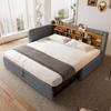 Banquette-lit, 90*200cm(180 x 200 cm), Conception de lit escamotable multifonctionnel, USB + Type C, Lit avec sommier à lattes (sans matelas), Lin, Gris
