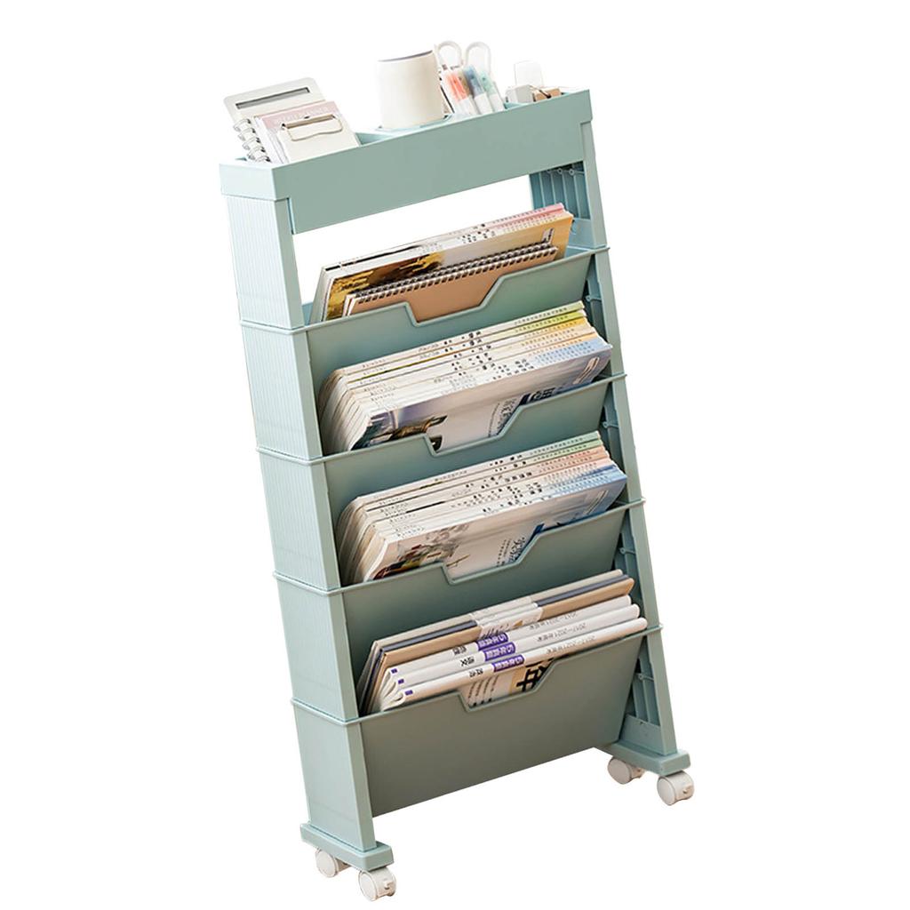 Classroom Bookshelf Multilayer with Universal Wheel Book Storage Shelving for Living Room