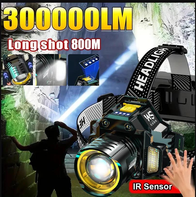 1PC Powerful LED Headlamp Motion Sensor Headlight 18650 Rechargeable COB Head Flashlights High Power Head Lamp Fishing Headlight