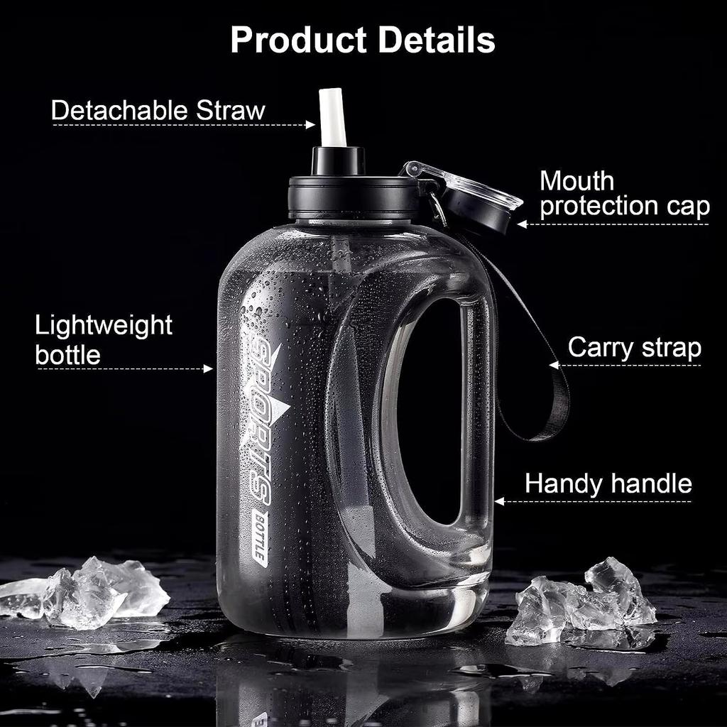 Large Capacity Water Bottle with Straw & Strap Portable Handle BPA Free Eco-Friendly Perfect for Outdoor Sports and Fitness