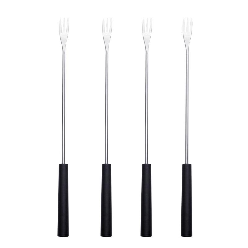 10Pcs Stainless Steel Reusable Fruit Fork Long Handle Forks Cake Snack Dessert Salad Flatware Fork Three-Tine Fork Set