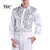 Sequin Embellished Men Shirt Luxury Sequins Performance Lapel Long Sleeve Single-Breasted Lightweight Wedding Stage Slim Fit Formal Casual Tops