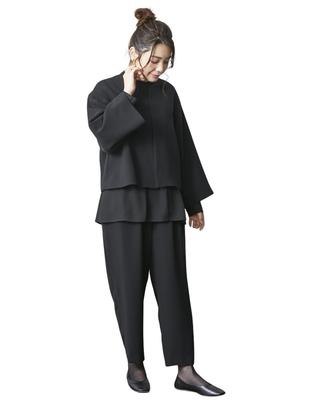 Schwarzes Formelles Kleid aus japanischem Stoff. Waschbar, natürlich, mehrlagig, Anzugkragen, Jacke, lange Bluse, locker zulaufend, Große Größen erhältlich, Schwarz 3L [Nissen]