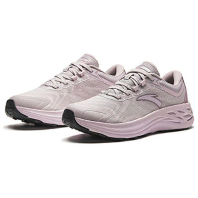 Anta Round Toe Lace-Up Shock Absorbing Wear-Resistant Low-Top Running Shoes Women sneaker Pink Gray 122415531-3