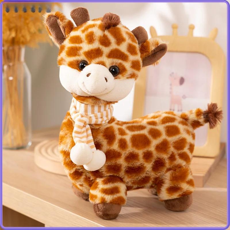 Simulation Giraffe Plush Toys Stuffed Animal with Scarf Room Decoration My Little Giraffe Accompany Sleep Toy for Birthday Gifts
