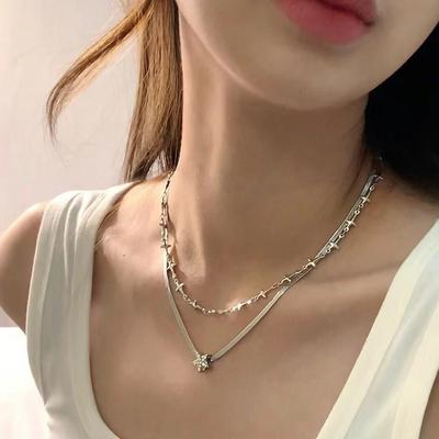 Hottie Stacks Double Star Cross Necklace Personality Ins Tide Collarbone Chain