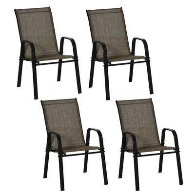 Set of Four Stackable Mesh Seat Chairs - Mixed Brown