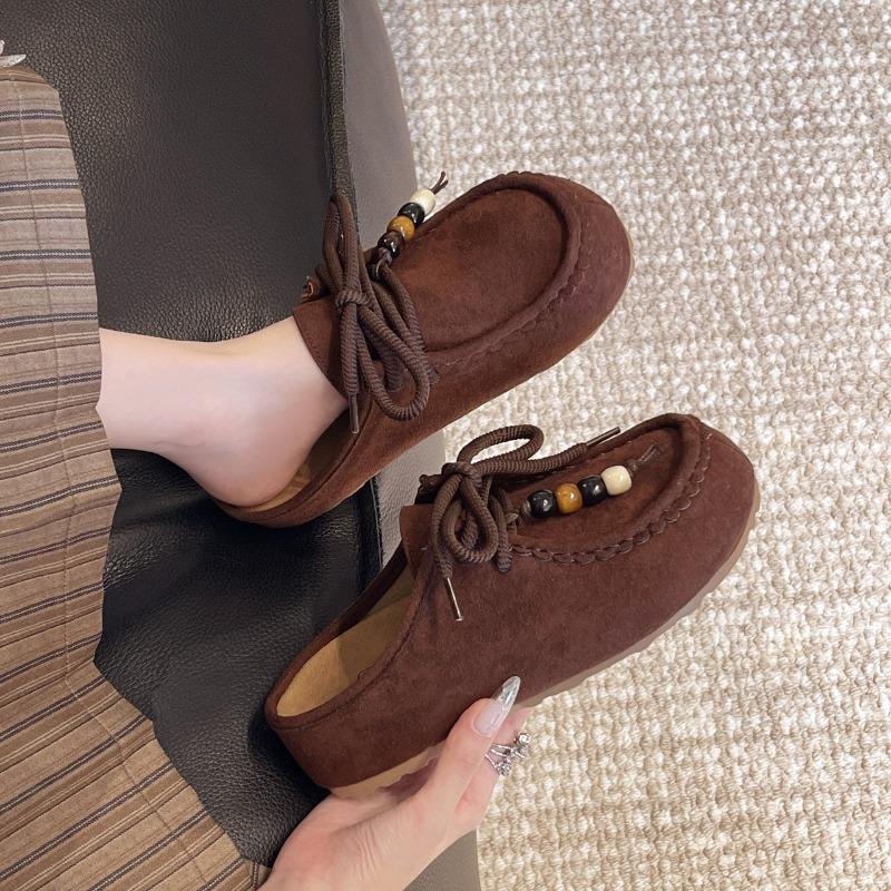 Fashion Women Baotou Half Slippers Retro Faux Suede Casual Slipper Outdoor Non Slip Platform Slides Height-increasing Slippers for Women