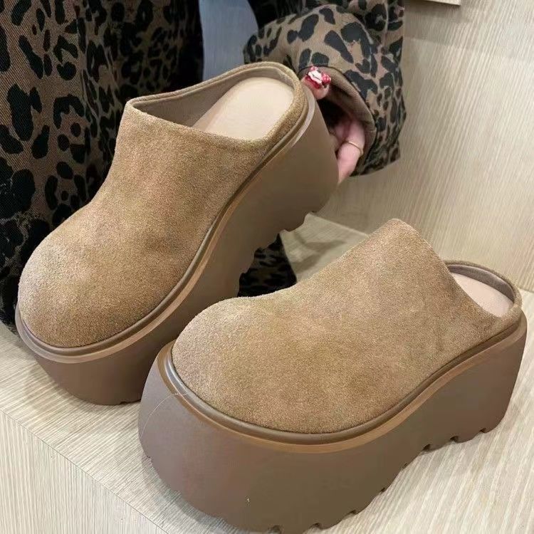 Mango head bag head slippers 2025 autumn small retro wedge heel non-slip outer wear foreign style heightening muffin shoes