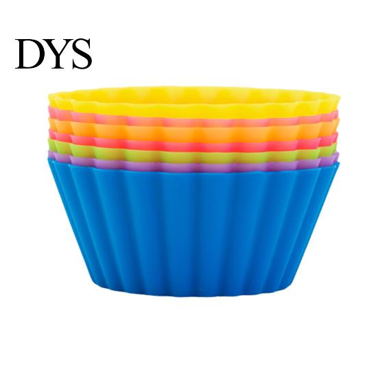 Round Cake Mold 6Pcs Silicone Muffin Egg Tart Baking Cups Non-Stick Food-Grade for Oven Microwave & Freezer Easy-Release Reusable Cupcakes Bread Cream