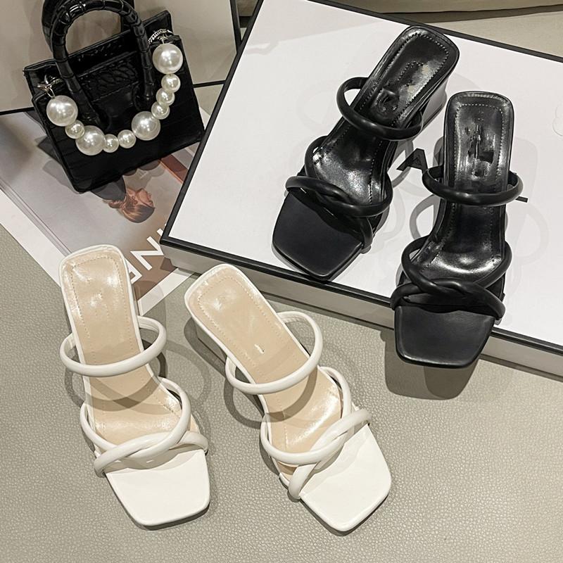 Spring and Summer Footwear Plus Square Sandals and Slippers with Thick Heels and Retro High Heels Women's Shoes