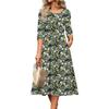 3/4 Sleeve Women's Dress Casual Flowy A-Line Midi Tshirt Dresses With Pockets Crewneck Vocation Boho Beach Sundress