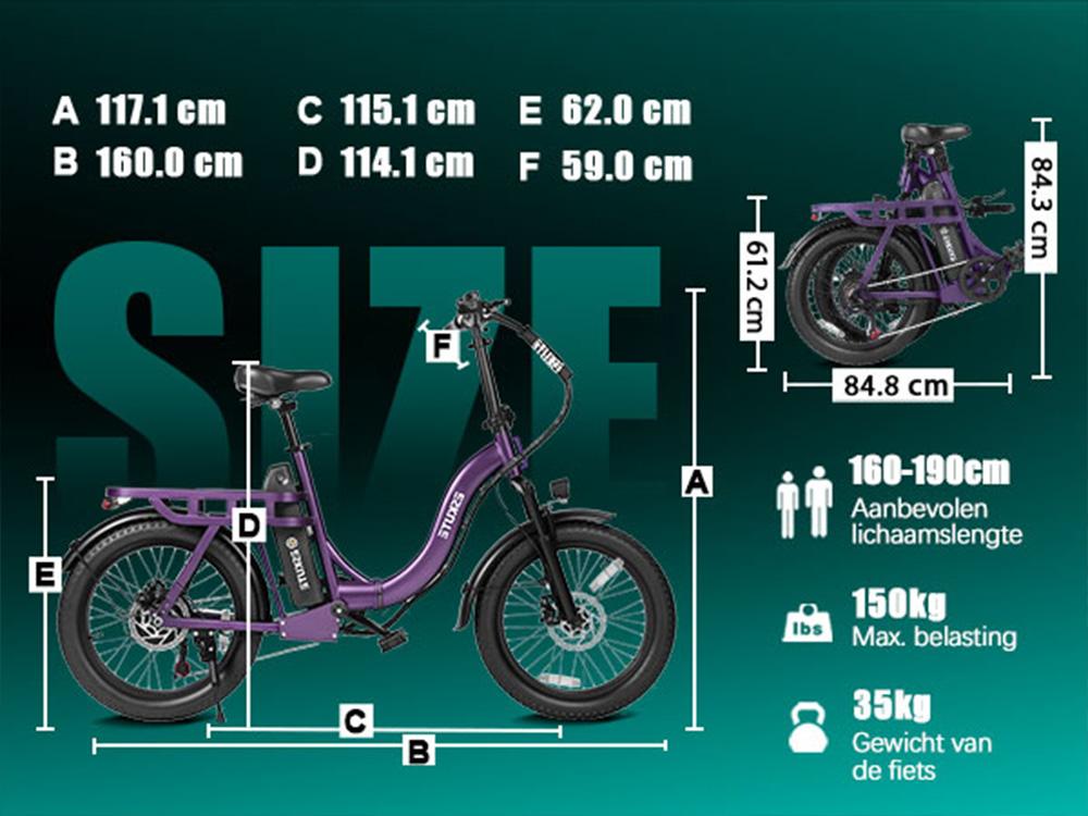 Electric Bicycle Eskute D202 20" Tire 250W Motor City Foldable E-Bike 48V 20.8Ah Dual Disc Brakes 7 Speed Max Load 150Kg