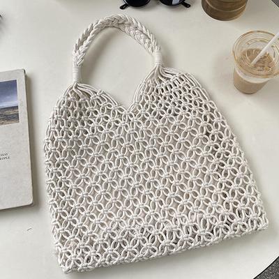 Women'S Shoulder Bag Large Capacity Mesh Rope Tote Straw Travel Beach Handbags Pure Cotton Woven Bags