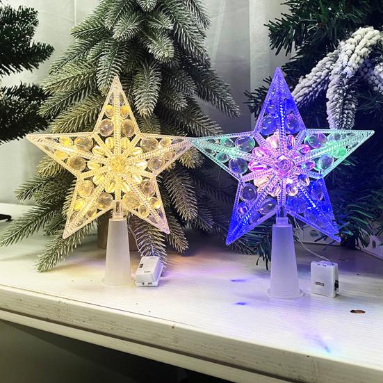 LED Christmas Tree Topper Star Moon Decoration Acrylic Xmas Ornament Energy Saving Shining Lamp Festive Home Room Decor