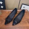Fashion Inside Heightened Single Shoes Women's Fashion Pointed Toe Shallow Mouth Sequin Bow Soft Sole Non-Slip Wear-Resistant Flats