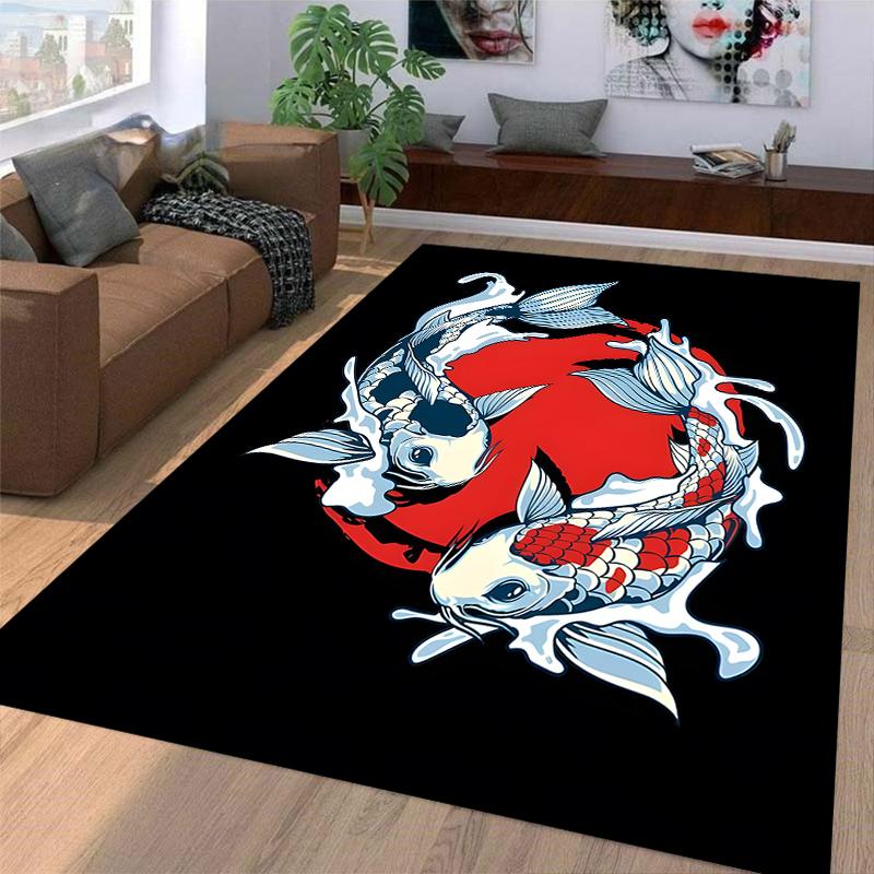 Elegant and Harmonious Koi Carp Rug Design Suitable for use as an anti-slip game mat for living room and bedroom sofas