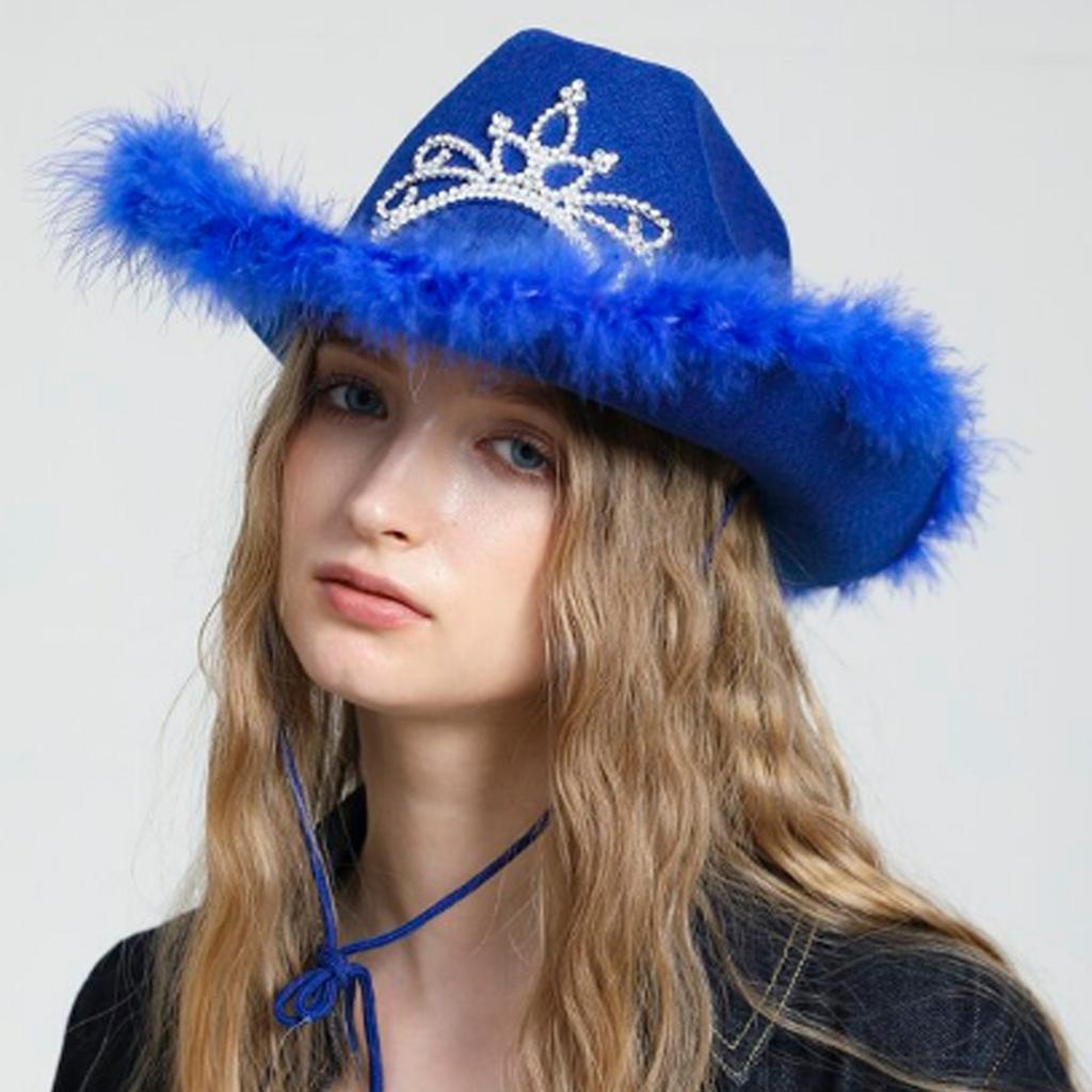Vintage Country Western Fedora Hat Cowgirl Hat Furry Trims Cowgirl Hat for Party Photo Props Headwaer Gifts