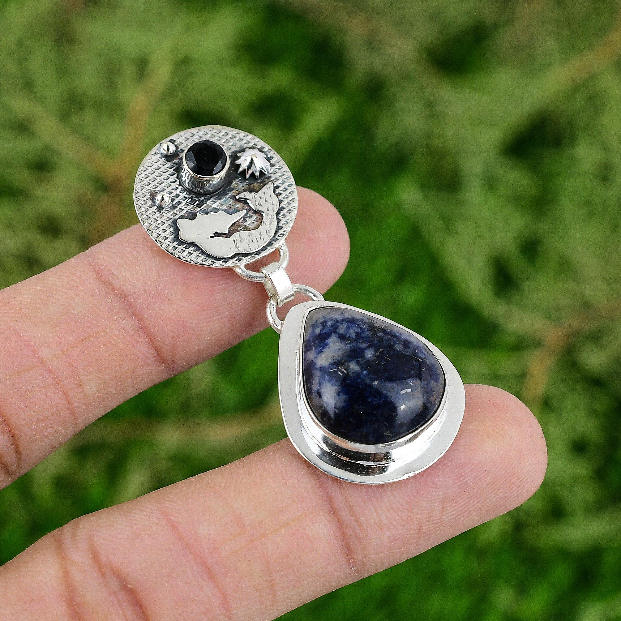 

Sodalite Gemstone Black Onyx Sterling Silver Engagement Mermaid Pendant Jewelry
