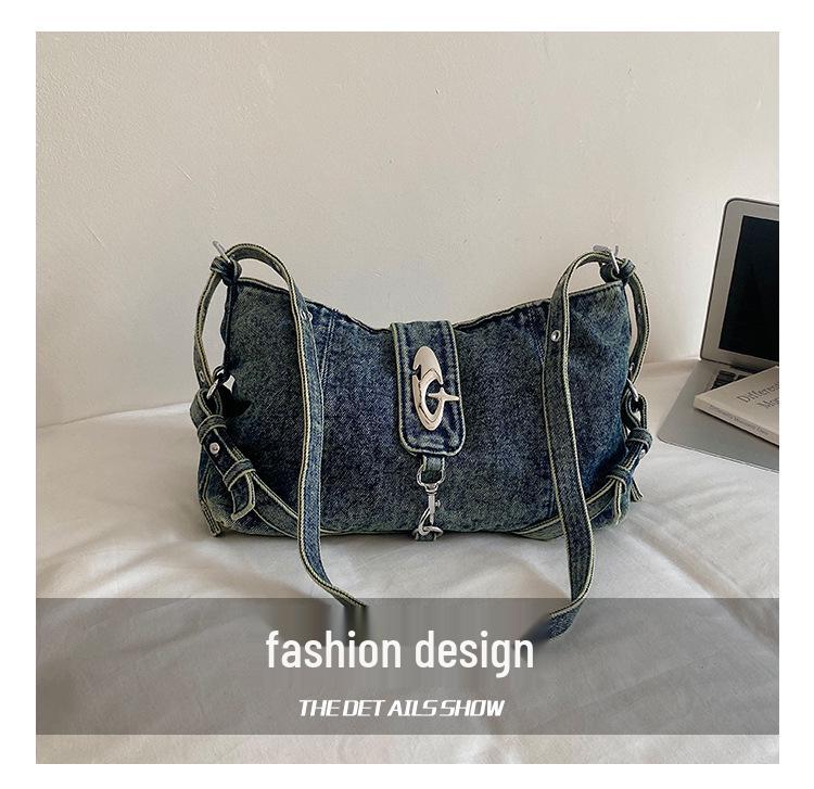 2026 Trendy Retro Denim Crossbody Bag - Large Capacity for Commuting or School