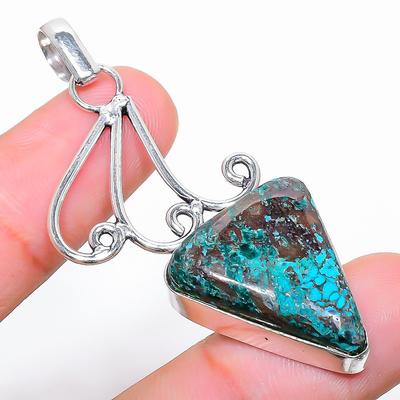 Tibetischer Türkis Edelstein 925 Sterlingsilber Schmuck Anhänger 2,25" F8v50