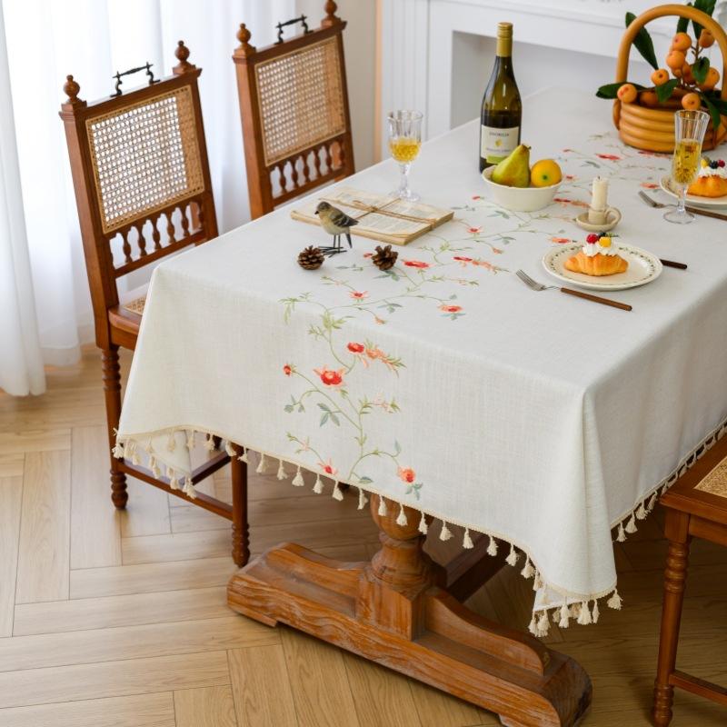 Embroidered Waterproof Linen Tablecloth Rectangle Elegant Dining Table Cover Tea Table Cloth