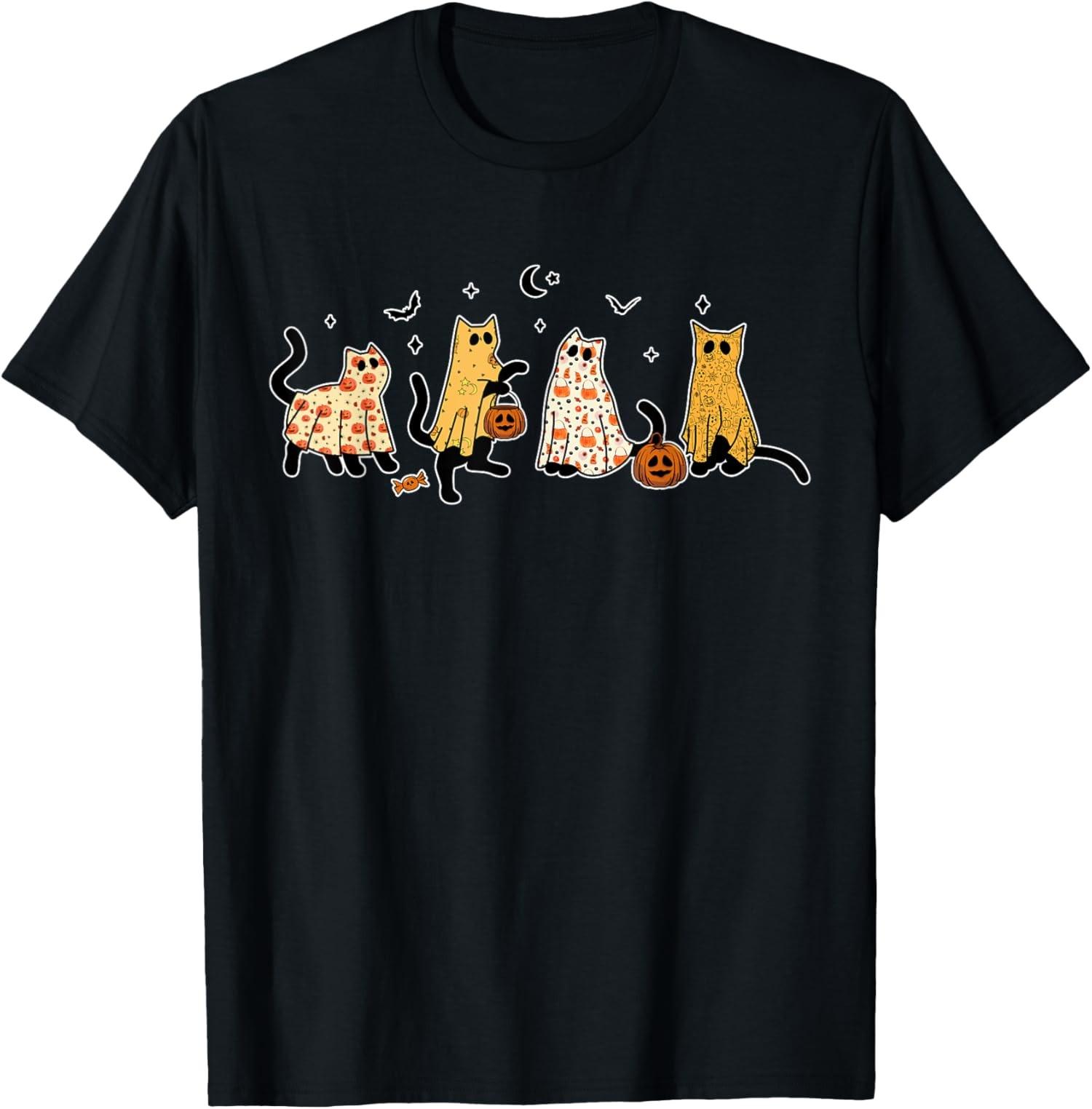 Costume d halloween de chats noirs mignons dans le fant?me pour femmes, T-Shirt unisexe S