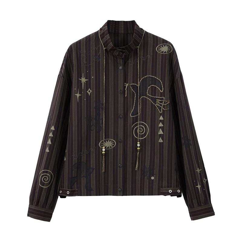 GREEN BELT Women s Retro Striped Cotton Shirt S