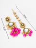 Gold-Plated Pink & White Stone-Studded & Beaded Handcrafted Jewellery Set