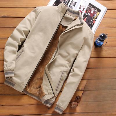 Fleece Jacket Men's Winter Korean Version Trendy Slim-fitting Youth Stand-up Collar Cotton Large-size Jacket Men's Clothing