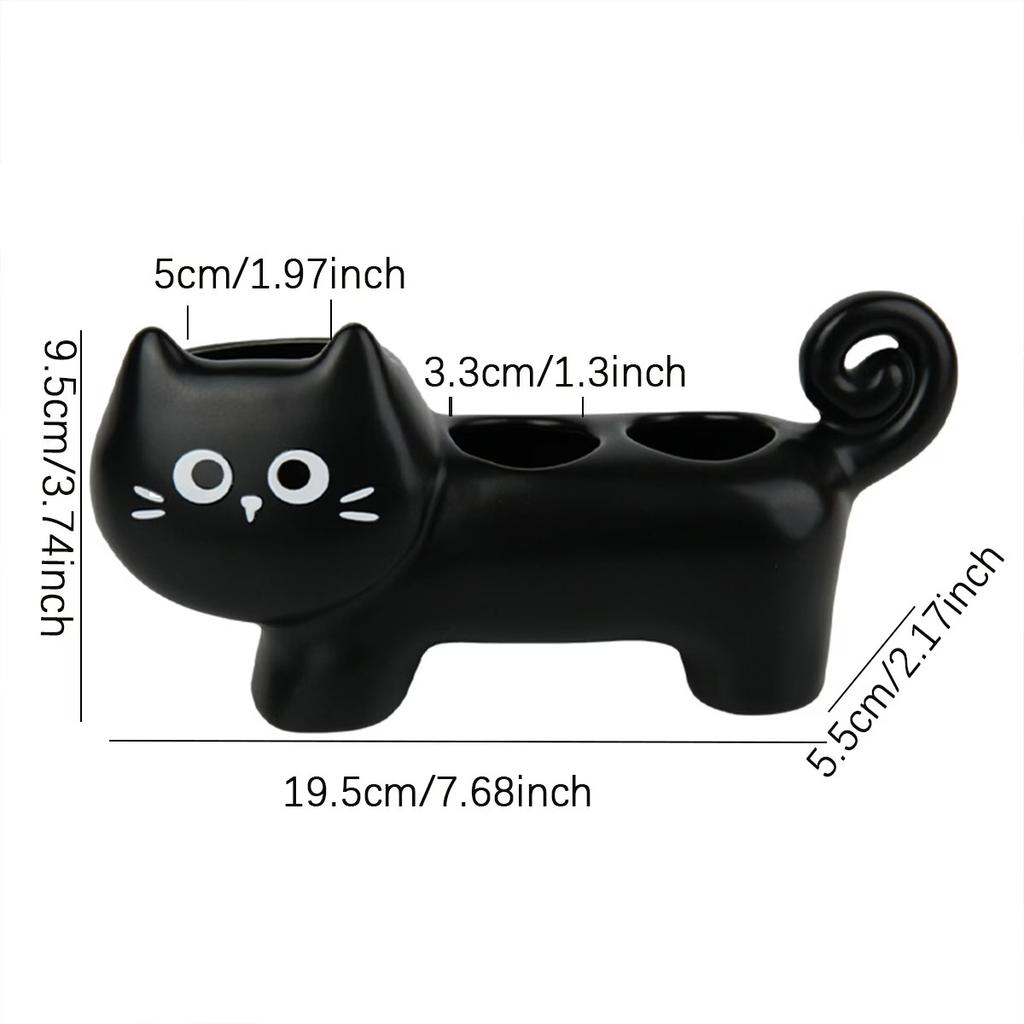 Creative Whimsical Cat-Shaped Ceramic Toothbrush Holder, Bathroom Vanity Countertop Organizer Dental Care Storage Stand