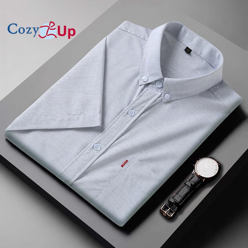 Cozy Up Men's Oxford Shirt Short Sleeve Regular Fit Button Down Collar Casual Shirts with Pocket Light Blue