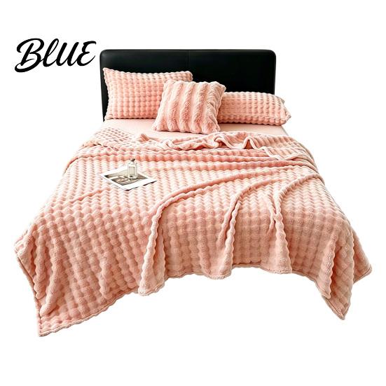 High Density Flannel Texture Thickened 3D Bubble Plush Blanket Throw Soft Rabbit Fur Thermal Nap