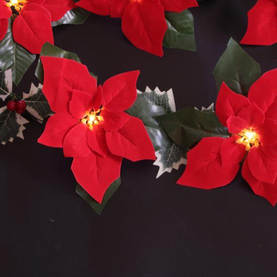 Fireplace String Light Garland LED Warm Light Wireless Christmas Wreath Garland with Flowers Holiday Decoration