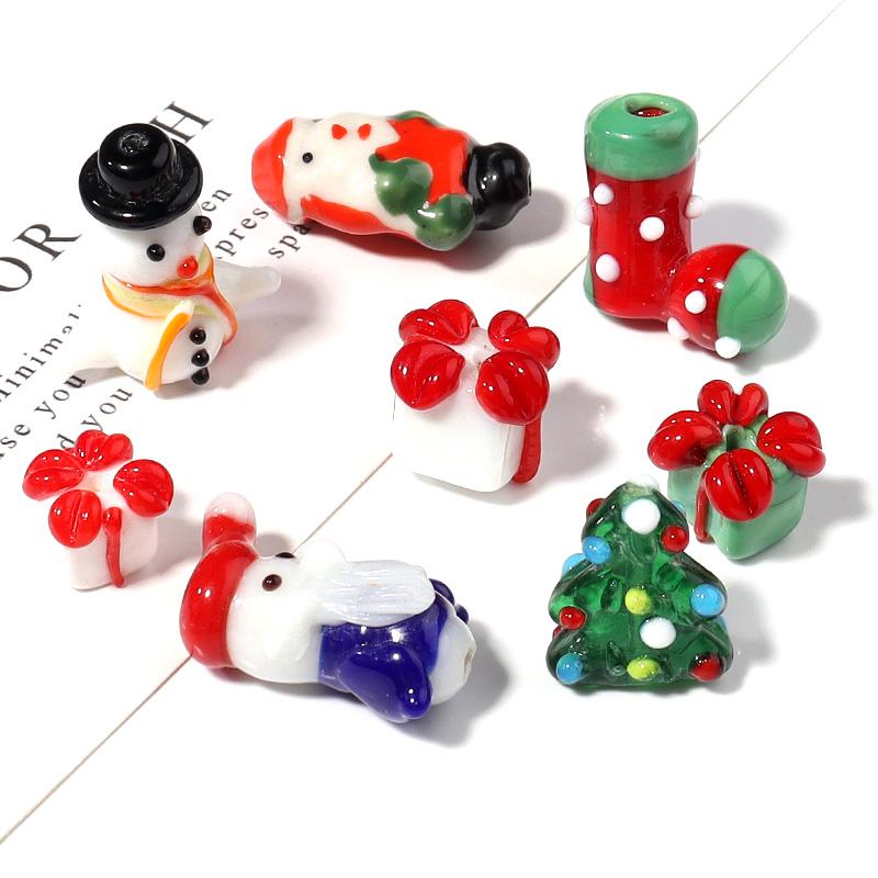 2pcs Christmas Lampwork Beads Cute Santa Claus Snowman Glass Loose Beads For Jewelry Making DIY Bracelets Necklace Accessories