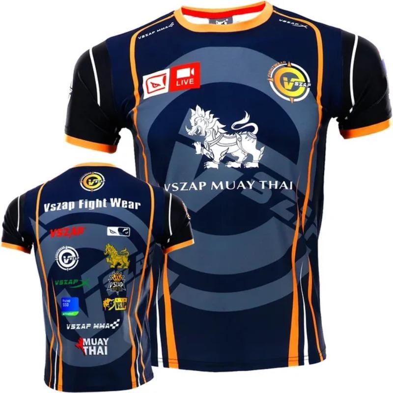 

VSZAP Fighting Sports Jiu Jitsu Fitness Быстросохнущая эластичная летняя футболка для фитнеса Мужской и женский костюм для боя UFC Muay Thai L чёрный