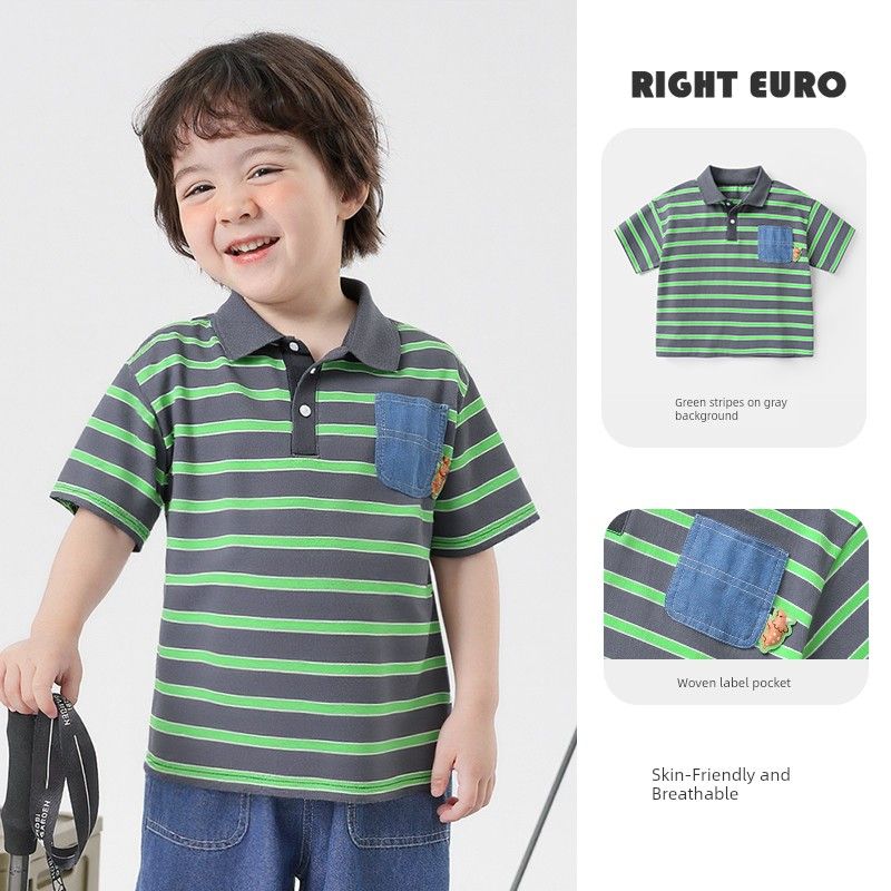 Boys' Antibacterial Short-Sleeved Polo Shirt T-Shirt Summer Clothing Kidsren's Clothing Kidsren's Baby Tops Half-Sleeved Summer New Style