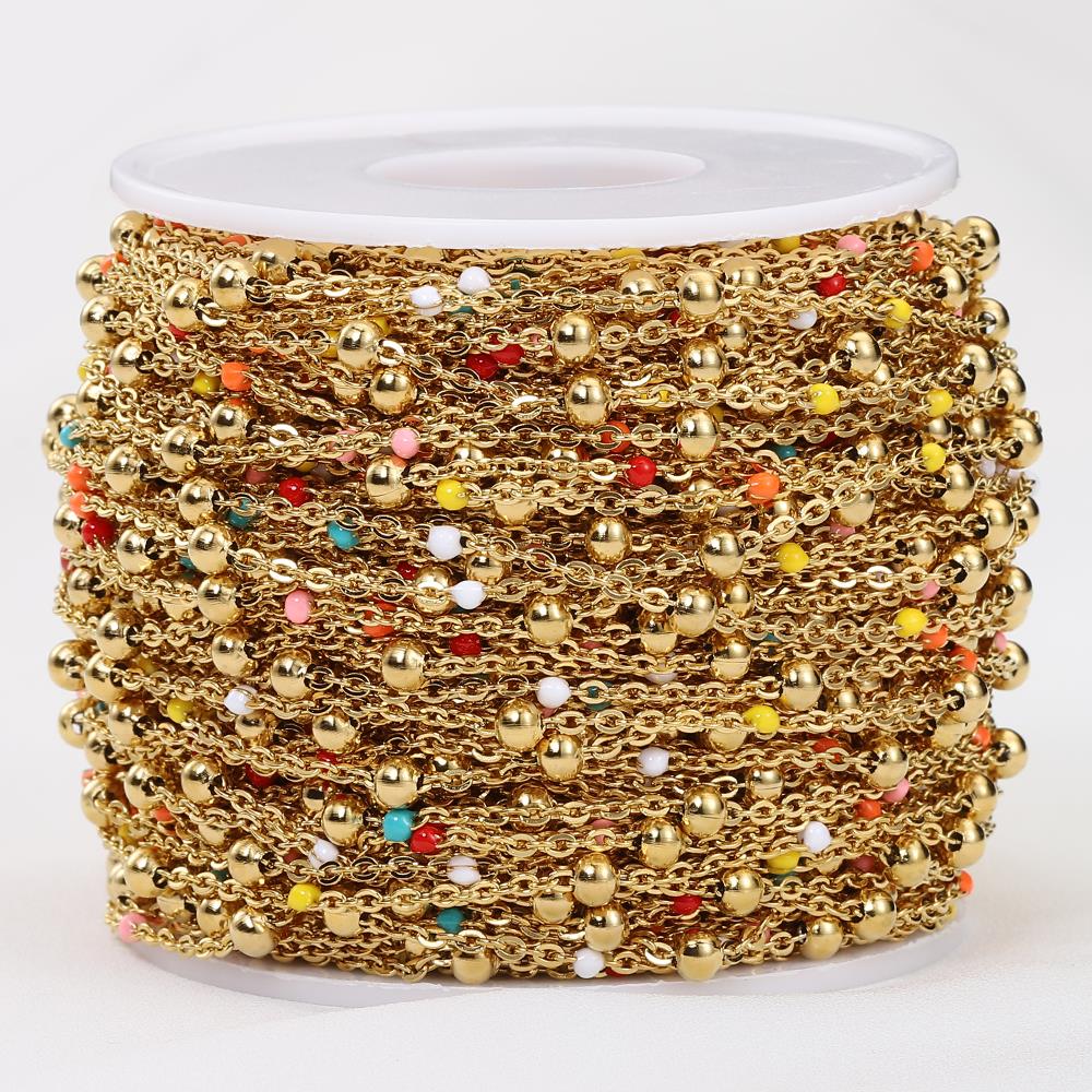 1Meter Stainless Steel Ball Chain Enamel Bead Chains for DIY Jewelry Making Gold Color Necklace Bracelet Supplies Wholesale