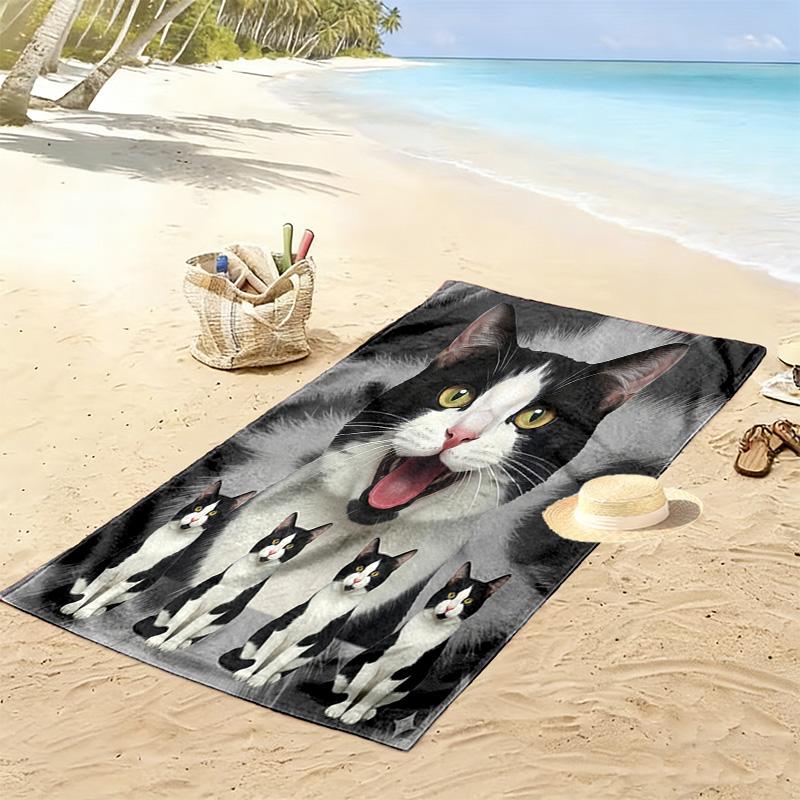 Cow Cat Siamese Print Beach Towel, Large Soft Quick Dry Towel for Beach Camping Swimming