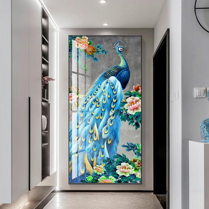 Golden Peacock Butterfly Flower Feather Bird Canvas Painting Animal Posters and Prints Wall Art Picture for Living Room Decor