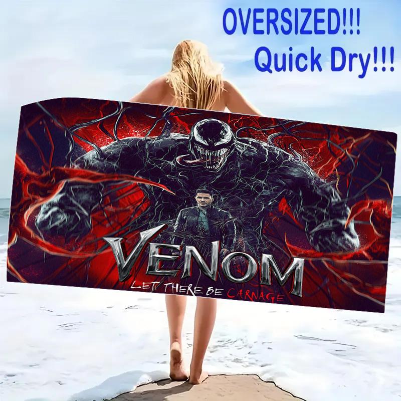 Black-Venom Print Beach Towel, Large Soft Quick Dry Towel for Beach Camping Swimming